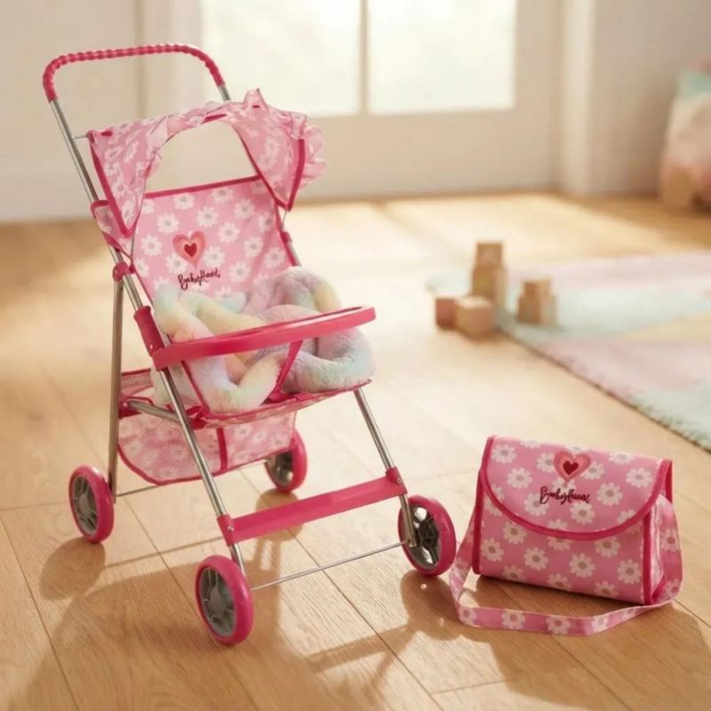 Carriolita De Muñecas Juguete Baby Kaori Ss05 Con Canasta Rosa Flores