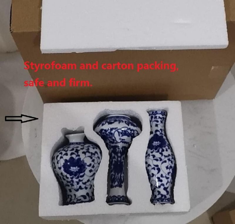Juego de 3 Mini Floreros de Cerámica Azul y Blanca LANLONG
