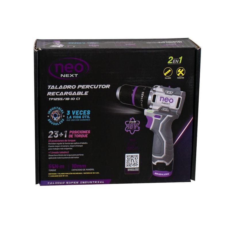 Taladro Percutor Atornillador Neo de 18V Brushless 55N/m TP1255/18-10 C1