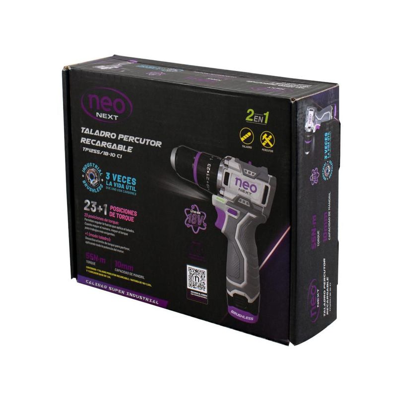 Taladro Percutor Atornillador Neo de 18V Brushless 55N/m TP1255/18-10 C1