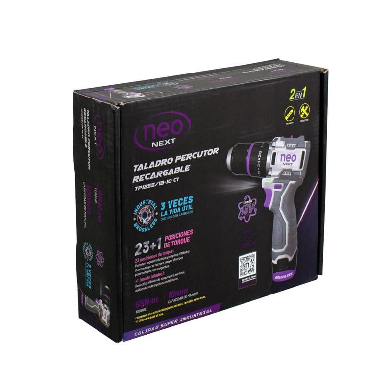 Taladro Percutor Atornillador Neo de 18V Brushless 55N/m TP1255/18-10 C1