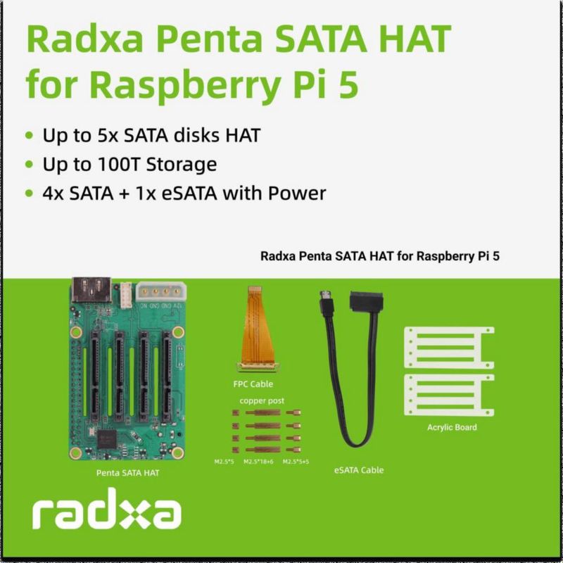 Módulo de expansión SATA de 5 puertos HAT Radxa para Raspberry Pi 5