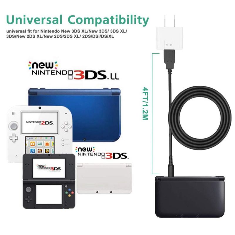 Cable USB Xahpower de 12 m para Nintendo 3DS/2DS/DSi - Negro
