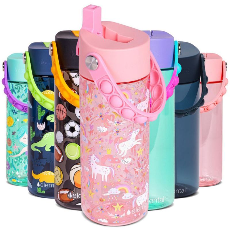 BOTELLA Elemental 532 ml Niños con Popote y Asa Pop‑It
