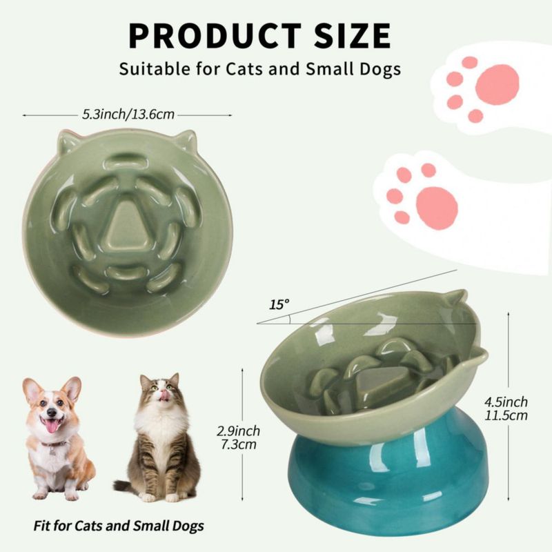 Cuenco para gato KittyDine de cerámica con inclinación de 15° y alimentador lento