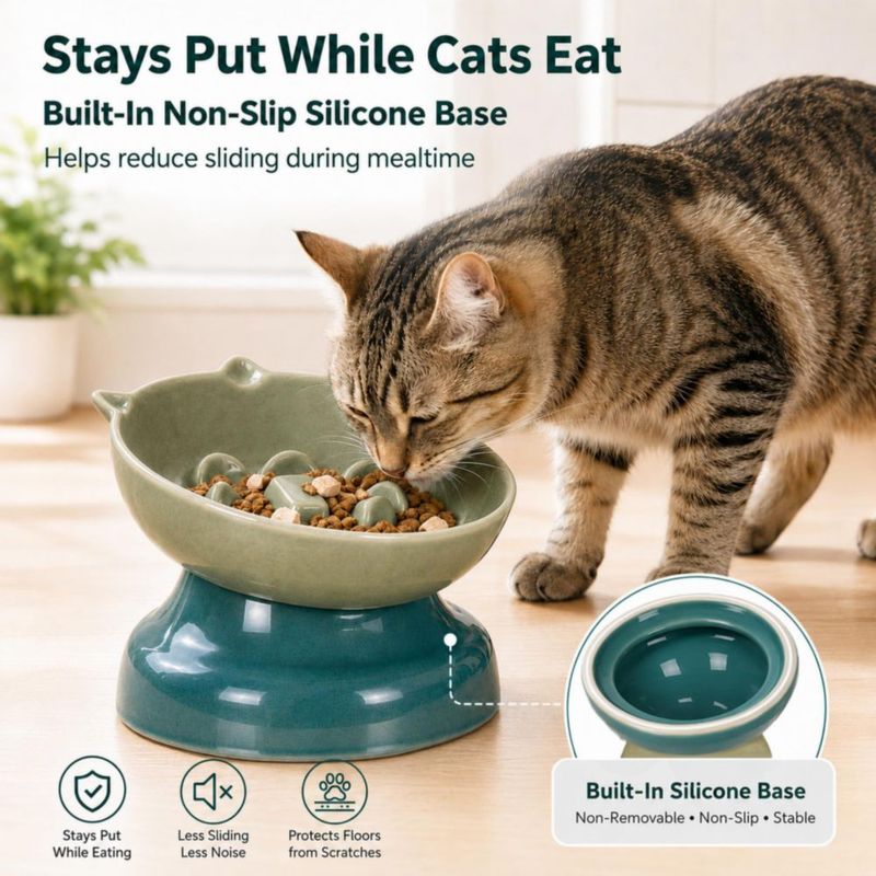 Cuenco para gato KittyDine de cerámica con inclinación de 15° y alimentador lento