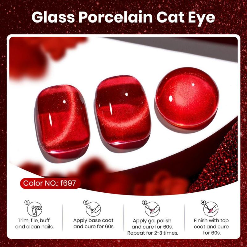 Gel de uñas beetles Ruby Red Cat Eye 15 ml con purpurina
