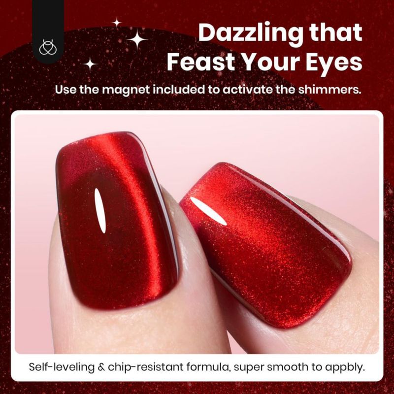 Gel de uñas beetles Ruby Red Cat Eye 15 ml con purpurina