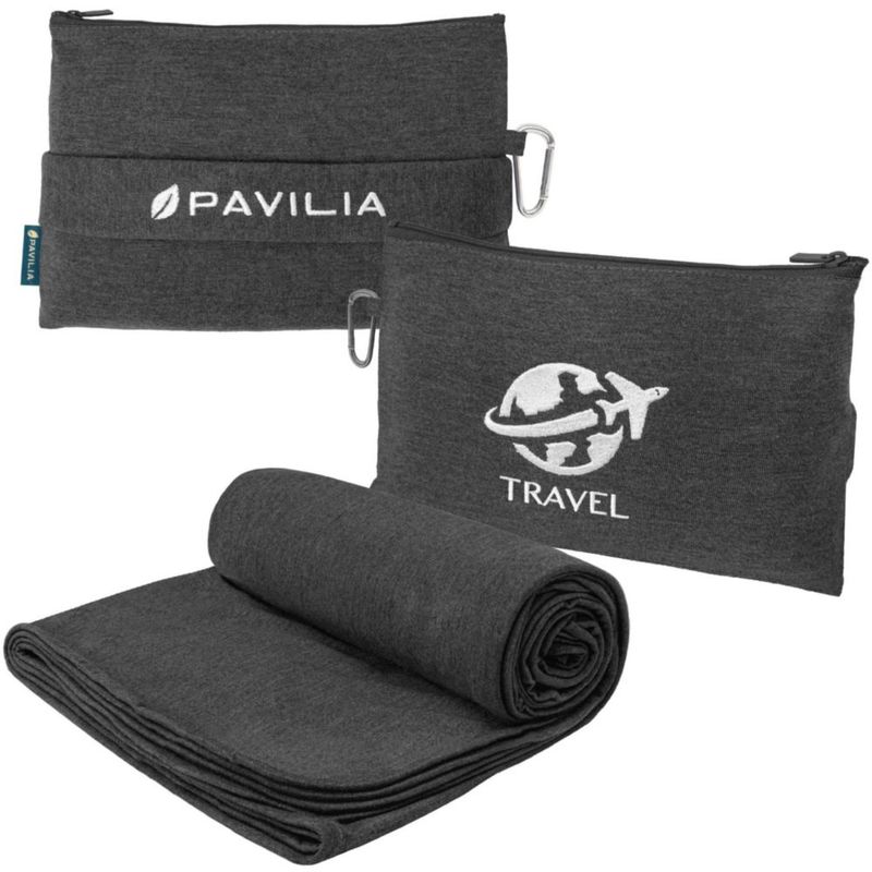 Manta de Viaje PAVILIA 165x102 cm Negra con Almohada y Bolsa