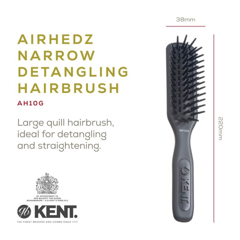 Cepillo de Cabello KENT AH10G Pro de Púas Gruesas y Cabezal Estrecho Gris