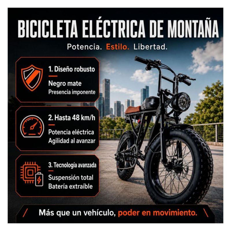 Bicicleta Electrica Montana CENTURFIT Motor 1500W Velocidad 48 kmh Autonomia 30 Km E Bike para Adultos Movilidad Urbana Terreno Todo Camino