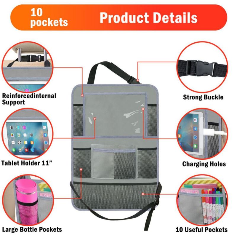 Organizador de coche Zecirl con soporte para tablet y 10 bolsillos