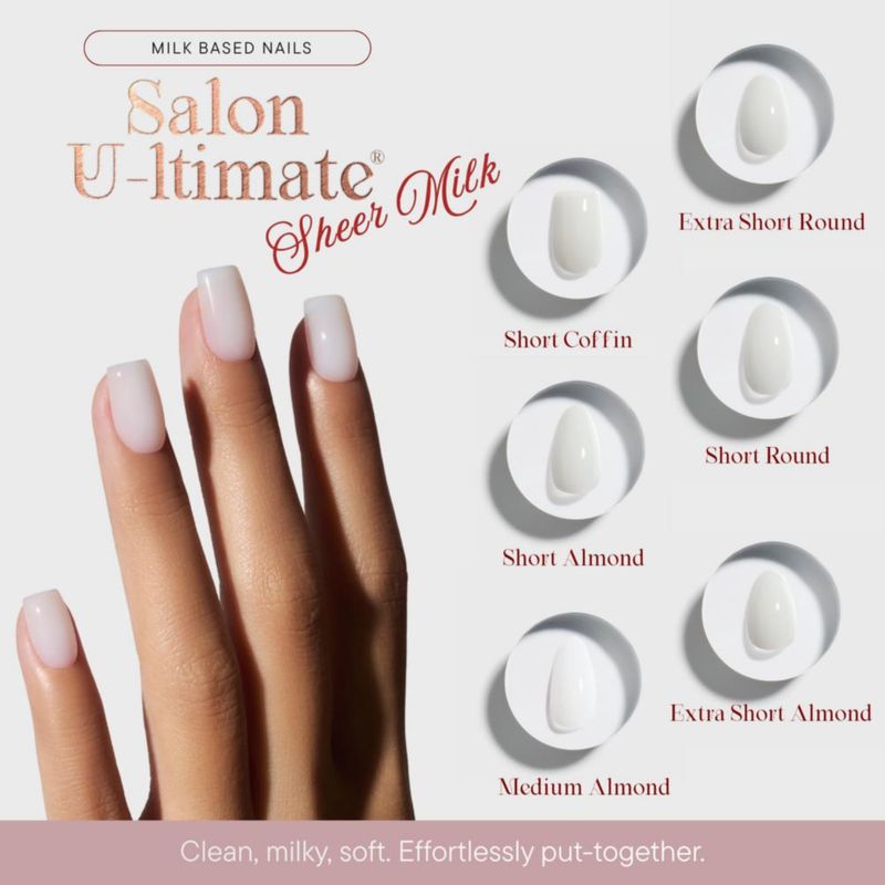 Uñas Postizas Celebritips Sheer Milk Forma Coffin Corta 32 uds