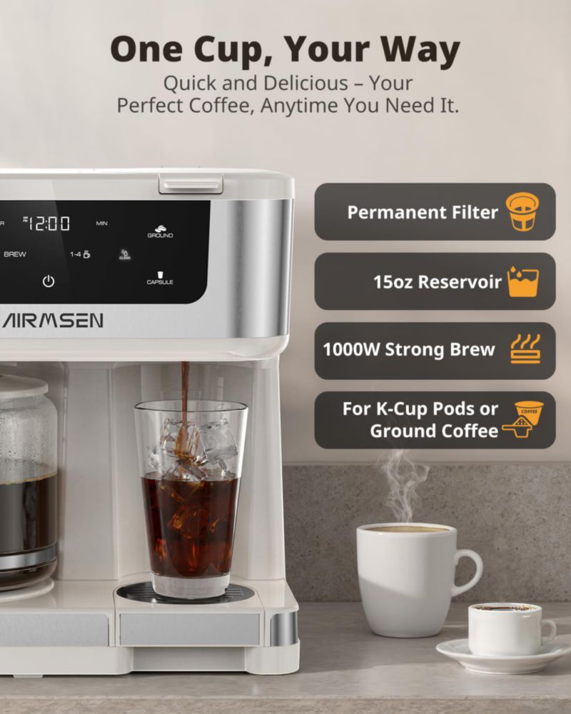 Cafetera AIRMSEN 18 L de Doble Preparación con Cápsulas K y Café Molido