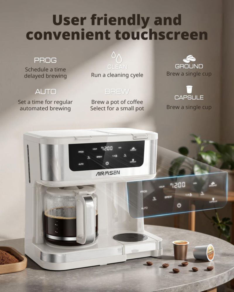 Cafetera AIRMSEN 18 L de Doble Preparación con Cápsulas K y Café Molido