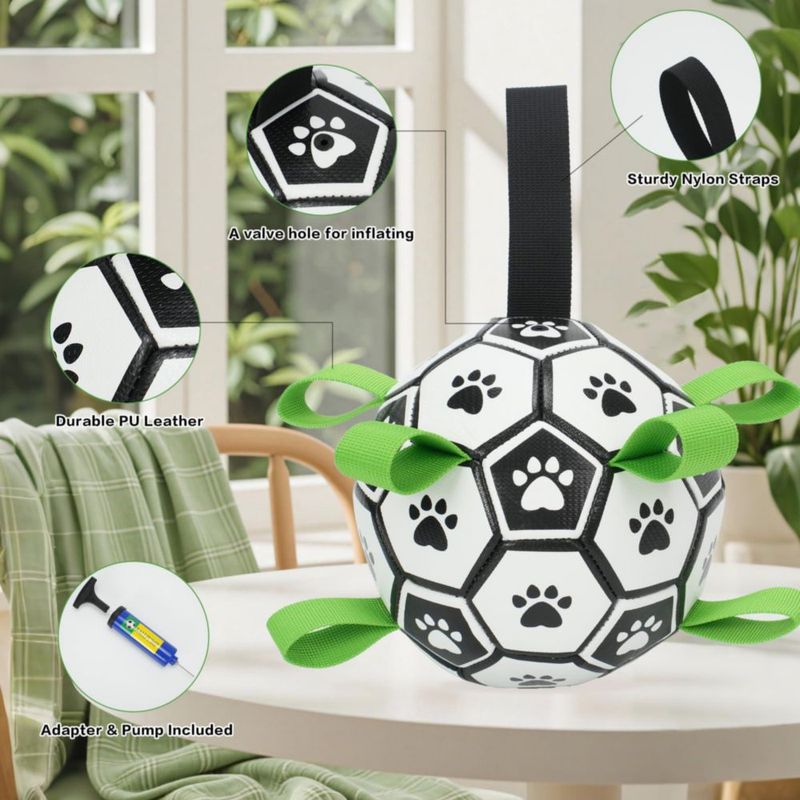 Pelota de fútbol para perros Kylinsure 15 cm con correas