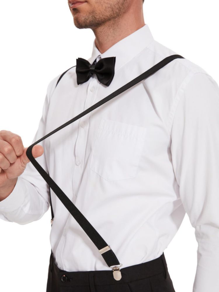 Set de tirantes y corbata de moño habibee ajustable espalda en Y negro