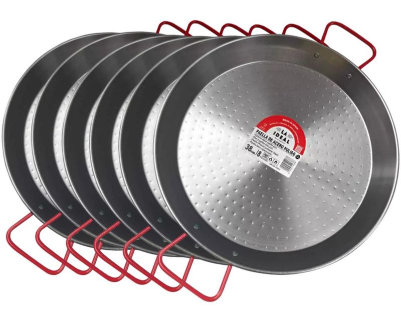 Paellera Garcima de 38 cm Acero al Carbono Pack de 6 Plateado/Rojo