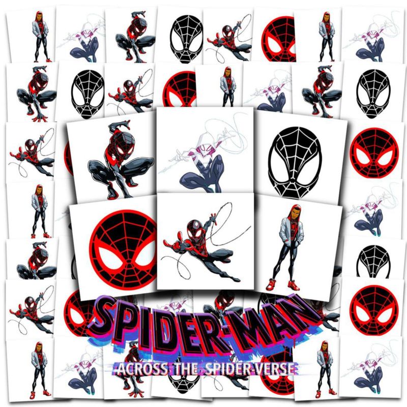 Tatuajes temporales Marvel Spiderverse 72 piezas - Regalos para fiestas infantiles