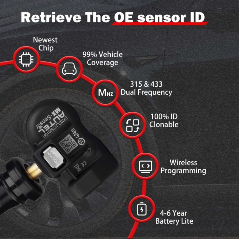 Sensores TPMS Autel MX 8 unidades 315/433 MHz de goma