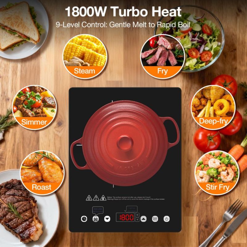 Placa de cocción ANHANE 1800W 110V de vidrio negro con temporizador de 4 horas