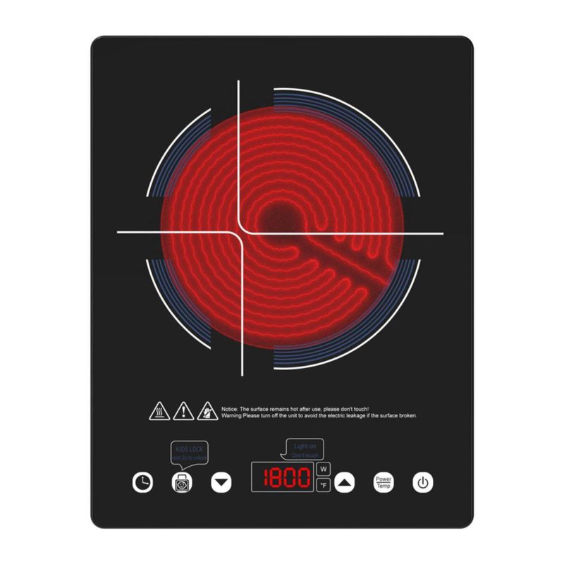 Placa de cocción ANHANE 1800W 110V de vidrio negro con temporizador de 4 horas