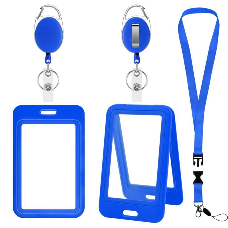 Porta credenciales Luckyczc azul vertical 2 unidades con cordón de carrete retráctil