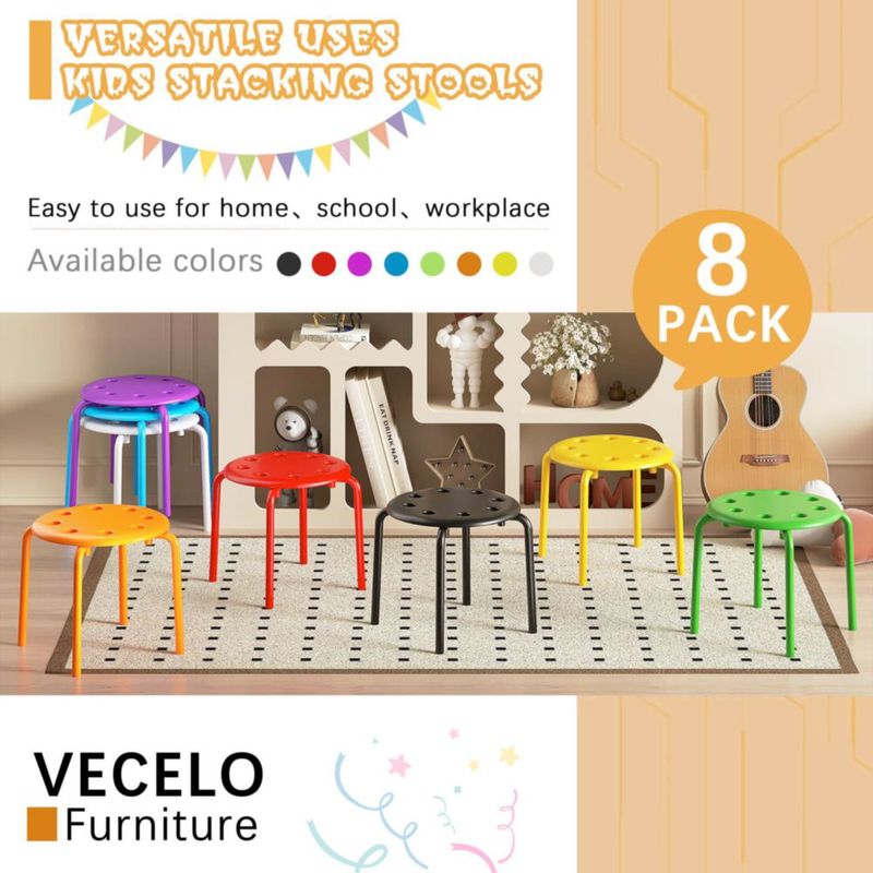 Juego de 8 taburetes VECELO apilables de 30 cm colores arcoíris