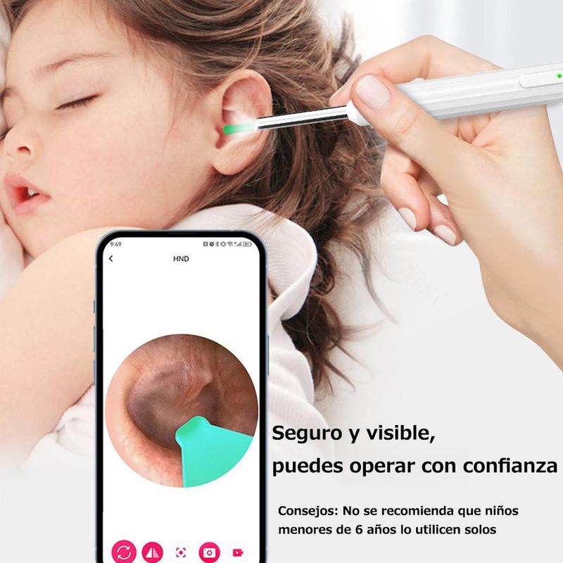 Limpiador de Oídos Visual Inalámbrica,Color Negro,Endoscopio de Alta Definición para Limpieza de Oídos.con Cámara Interna y Conexión Móvil .HOGAWAY