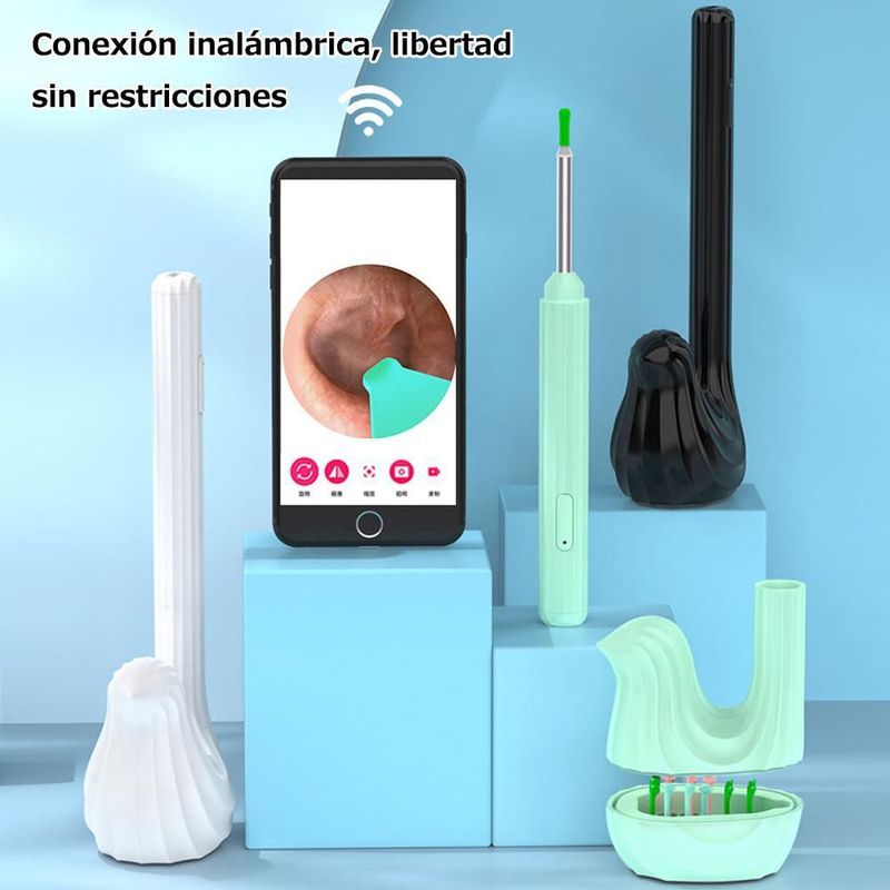 Limpiador de Oídos Visual Inalámbrica,Color Negro,Endoscopio de Alta Definición para Limpieza de Oídos.con Cámara Interna y Conexión Móvil .HOGAWAY