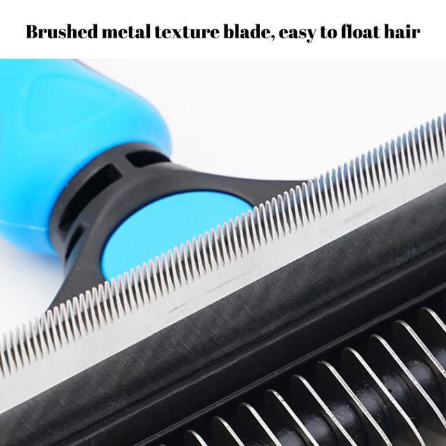 Cepillo desenredador para mascotas azul y negro con cuchilla de metal, peine de pelo para perros y gatos con mango antideslizante azul.HOGAWAY