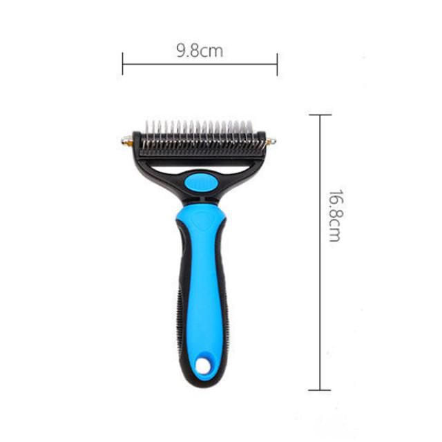Cepillo desenredador para mascotas azul y negro con cuchilla de metal, peine de pelo para perros y gatos con mango antideslizante azul.HOGAWAY