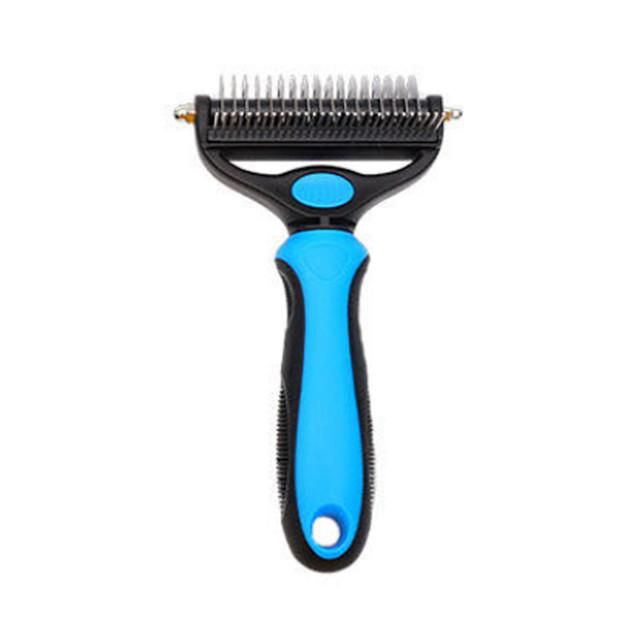 Cepillo desenredador para mascotas azul y negro con cuchilla de metal, peine de pelo para perros y gatos con mango antideslizante azul.HOGAWAY