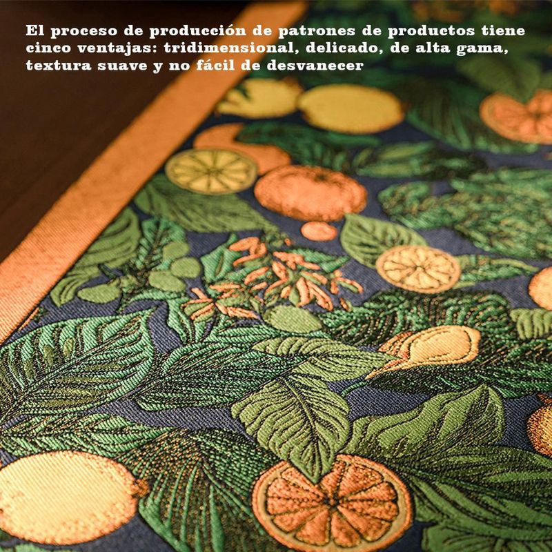 Mantel verde oscuro con flores amarillas y azules y flecos, mantel corrido decorativo para mesa de comedor medida 35x140.HOGAWAY