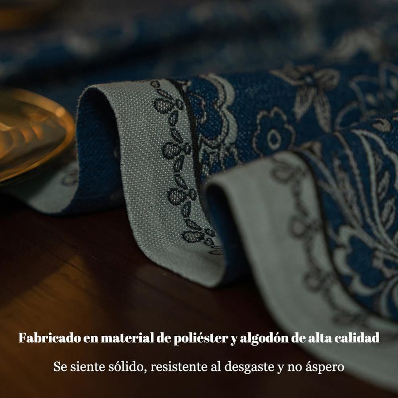 Mantel azul con estampado de cachemir y flecos de colores, mantel corrido decorativo para mesa de comedor medida 35x180.HOGAWAY