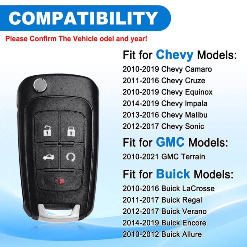 Control remoto CAUORMOTE para Chevy Buick y GMC – 5 botones – Pack de 2