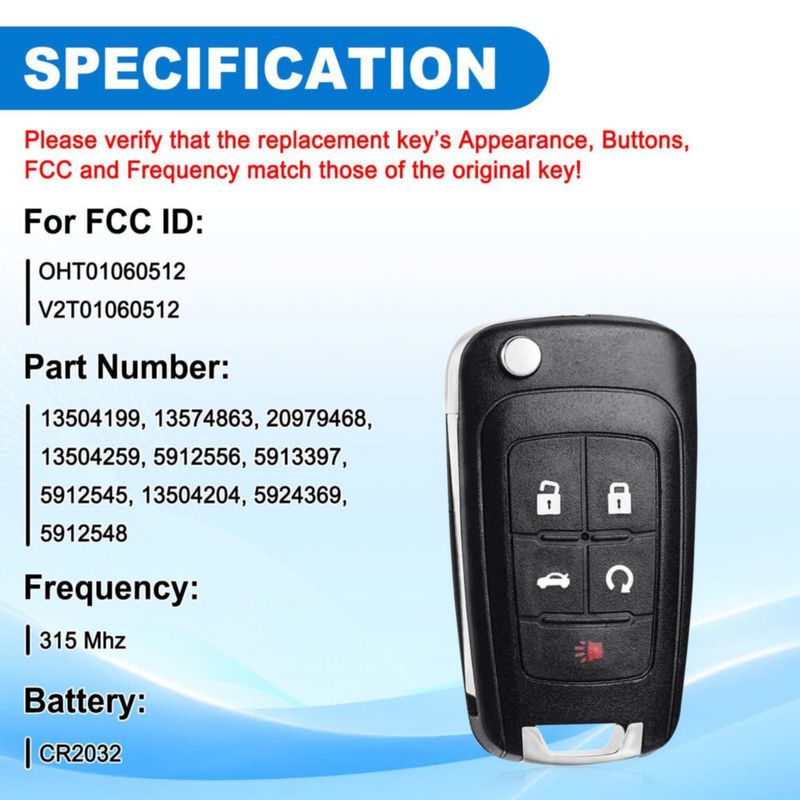 Control remoto CAUORMOTE para Chevy Buick y GMC – 5 botones – Pack de 2