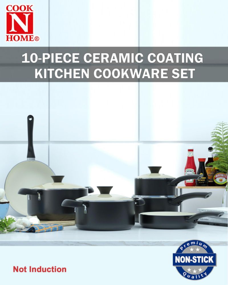 Juego de utensilios de cocina Cook N Home de 10 piezas antiadherente negro