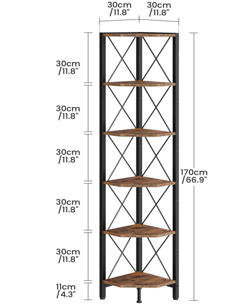 Estantería CHOEZON de 6 Niveles 170 cm Marrón Rústico y Negro