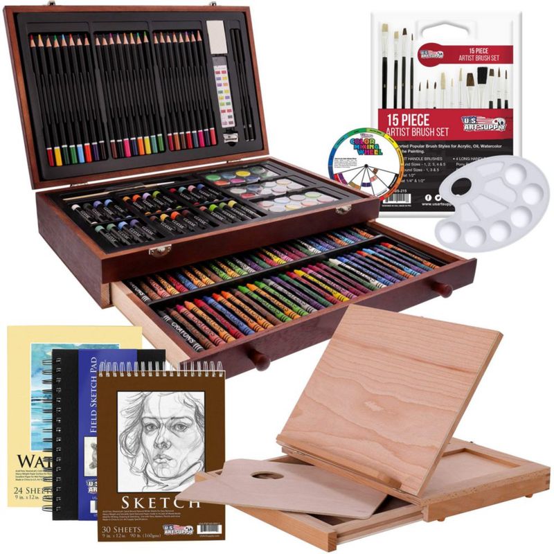 Kit de Arte U.S. Art Supply de 163 piezas con caballete pintura
