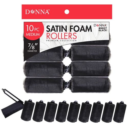 Rulos de espuma satín 22 cm DONNA paquete de 10 color negro
