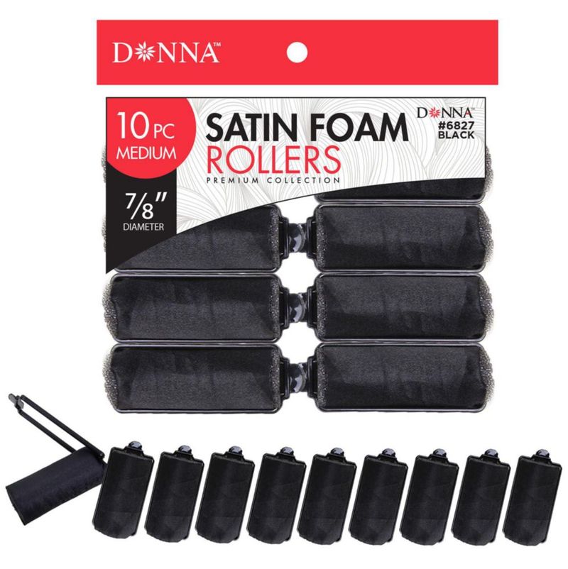 Rulos de espuma satín 22 cm DONNA paquete de 10 color negro