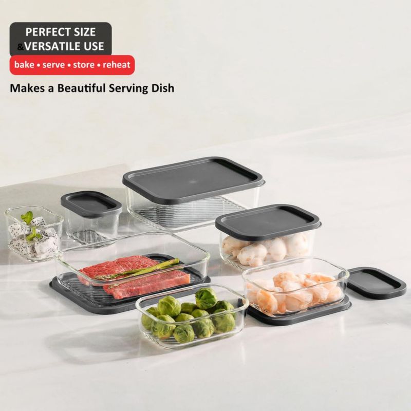 Set de 7 recipientes de vidrio gris para almacenamiento de alimentos EATEX