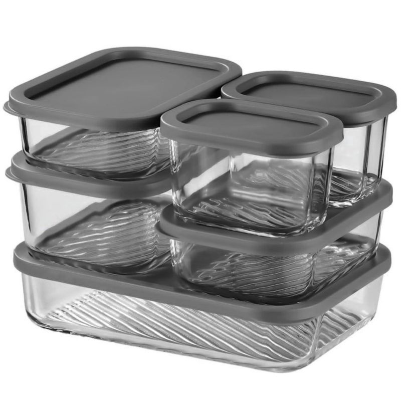 Set de 7 recipientes de vidrio gris para almacenamiento de alimentos EATEX