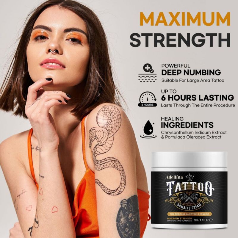 Crema anestésica para tatuajes Adellina Maximum Strength 50 g/50 ml