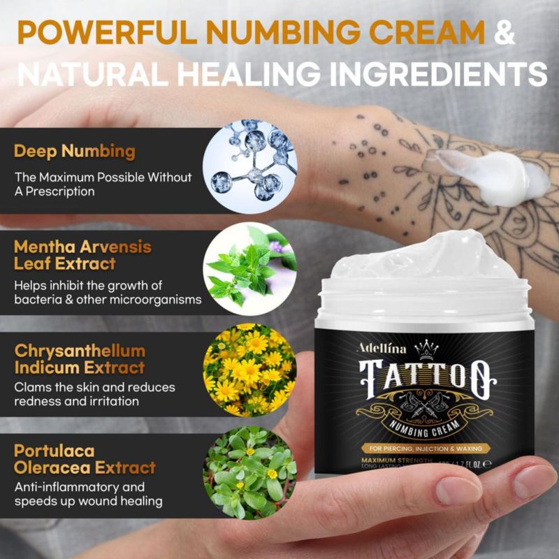 Crema anestésica para tatuajes Adellina Maximum Strength 50 g/50 ml