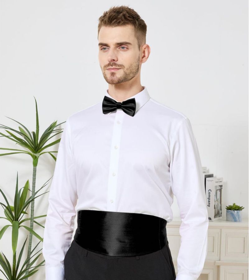 Set de corbata de moño PenSee negro con pañuelo de bolsillo mediano y fajín