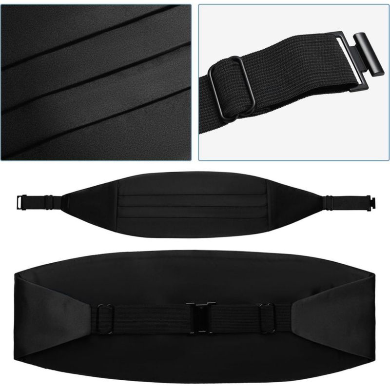 Set de corbata de moño PenSee negro con pañuelo de bolsillo mediano y fajín