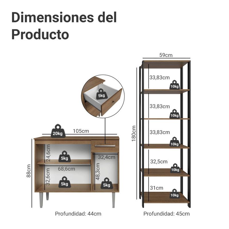 Kit gabinete y despensa de cocina madesa color marrón