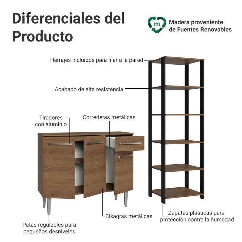 Kit gabinete y despensa de cocina madesa color marrón